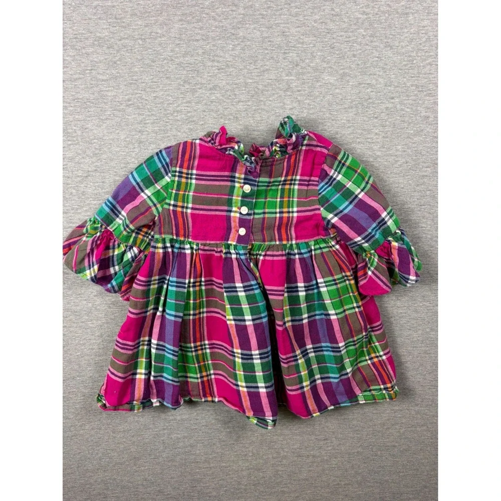 Ralph Lauren Dress Girls 6M Pink Plaid Ruffle Trim Long Sleeve Cotton Tartan